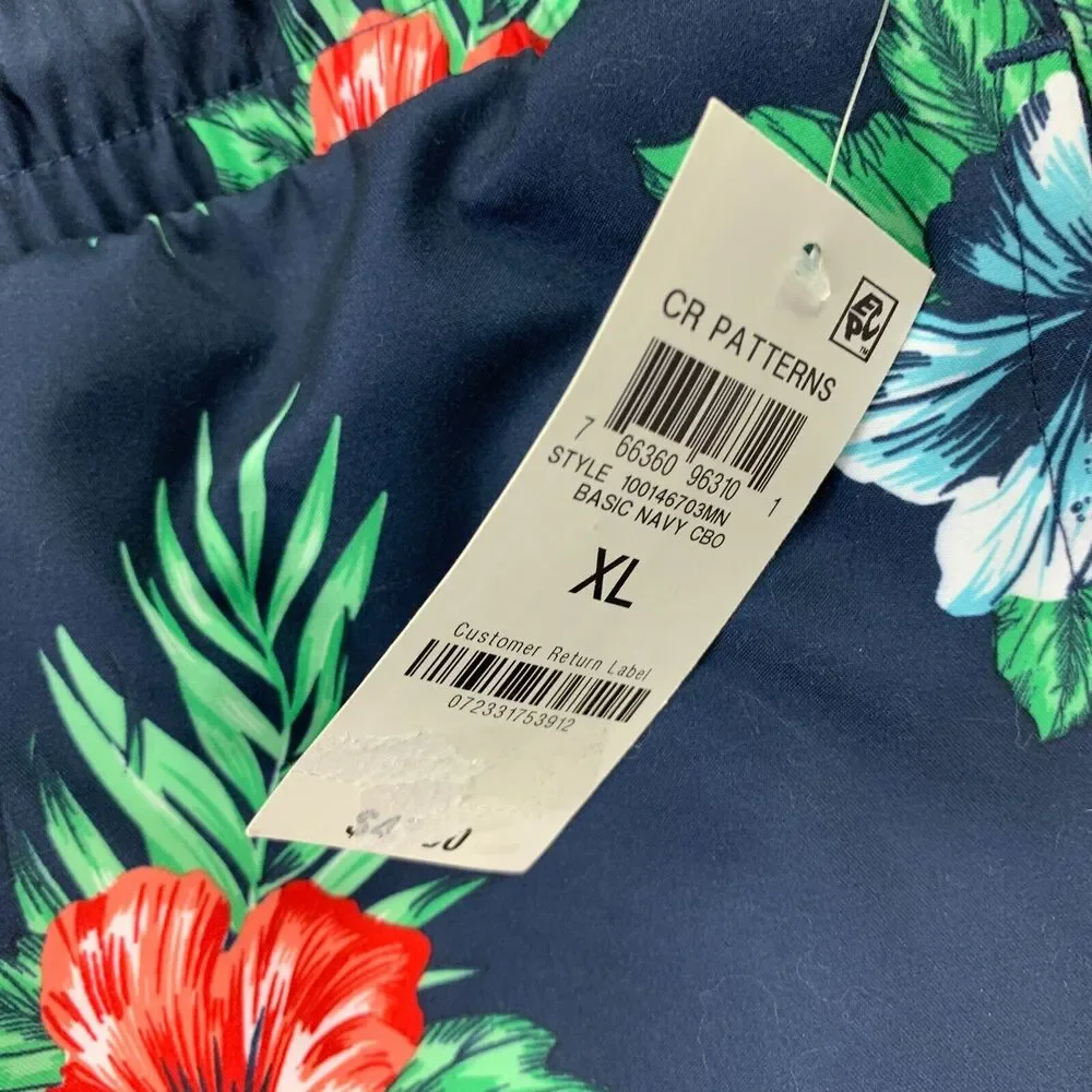 Club Room Mens Floral 7" Drawstring Quick-Dry Swim Trunks Shorts Navy Blue XL - Picture 3 of 4